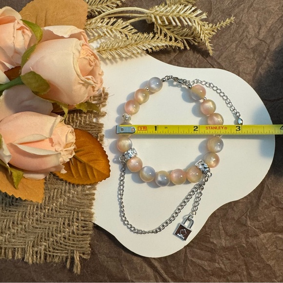 Iridescent Beaded Bracelet with Heart Padlock Charm - Picture 5 of 5